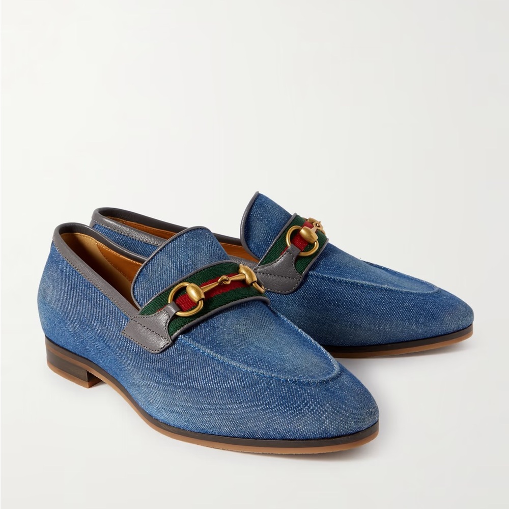 Gucci Horsebit Denim Loafers with Signature Stripe
